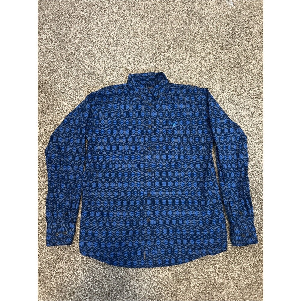 Ariat Classic Fit Western Shirt Mens Youth XL Blue Geometric Aztec Button Up